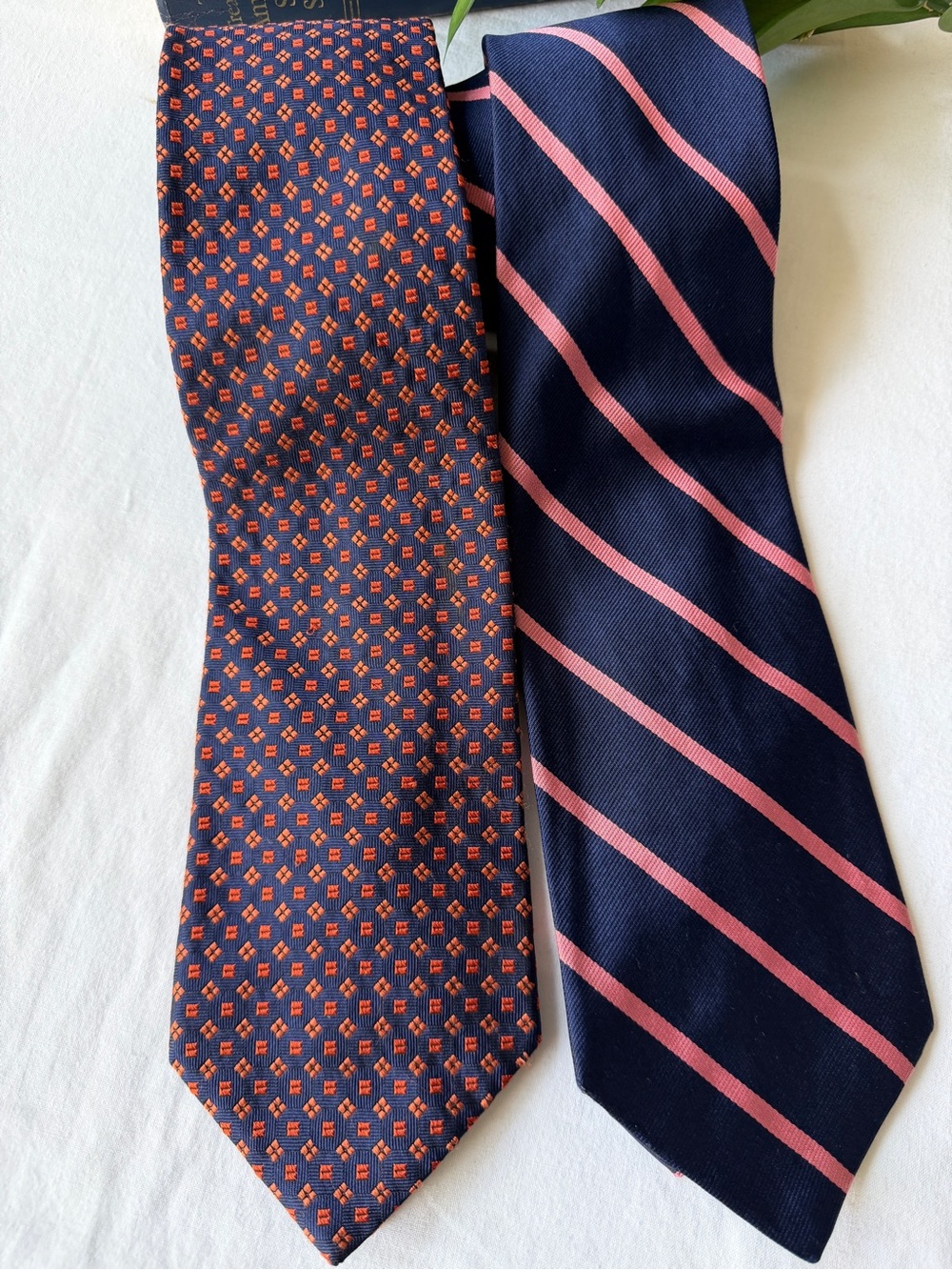 Brooks Brothers Navy & Pink Patterned Silk Ties - Pair